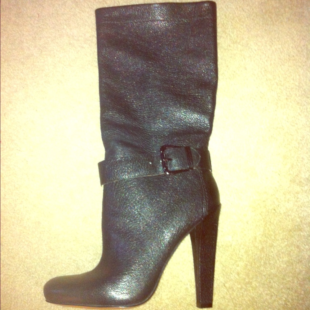 Joan And David DEON Black High Heel Mid-Calf Women's Boot with Buckle Strap